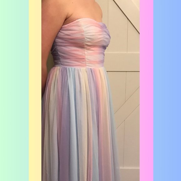 ModCloth Strapless Pastel Rainbow Mesh Sweetheart Midi Dress NWT - Picture 2 of 5